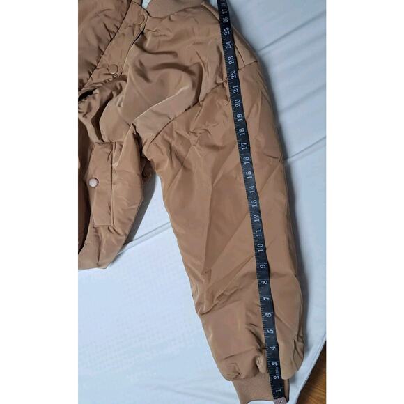 Amazon Womens Padded‎ Cropped Bomber Jacket, Camel Size L - Picture 7 of 11